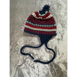 Turtle Fur Poppy Gall Wool Blend Fair Isle Earflap Beanie Hat  Red Vermont USA